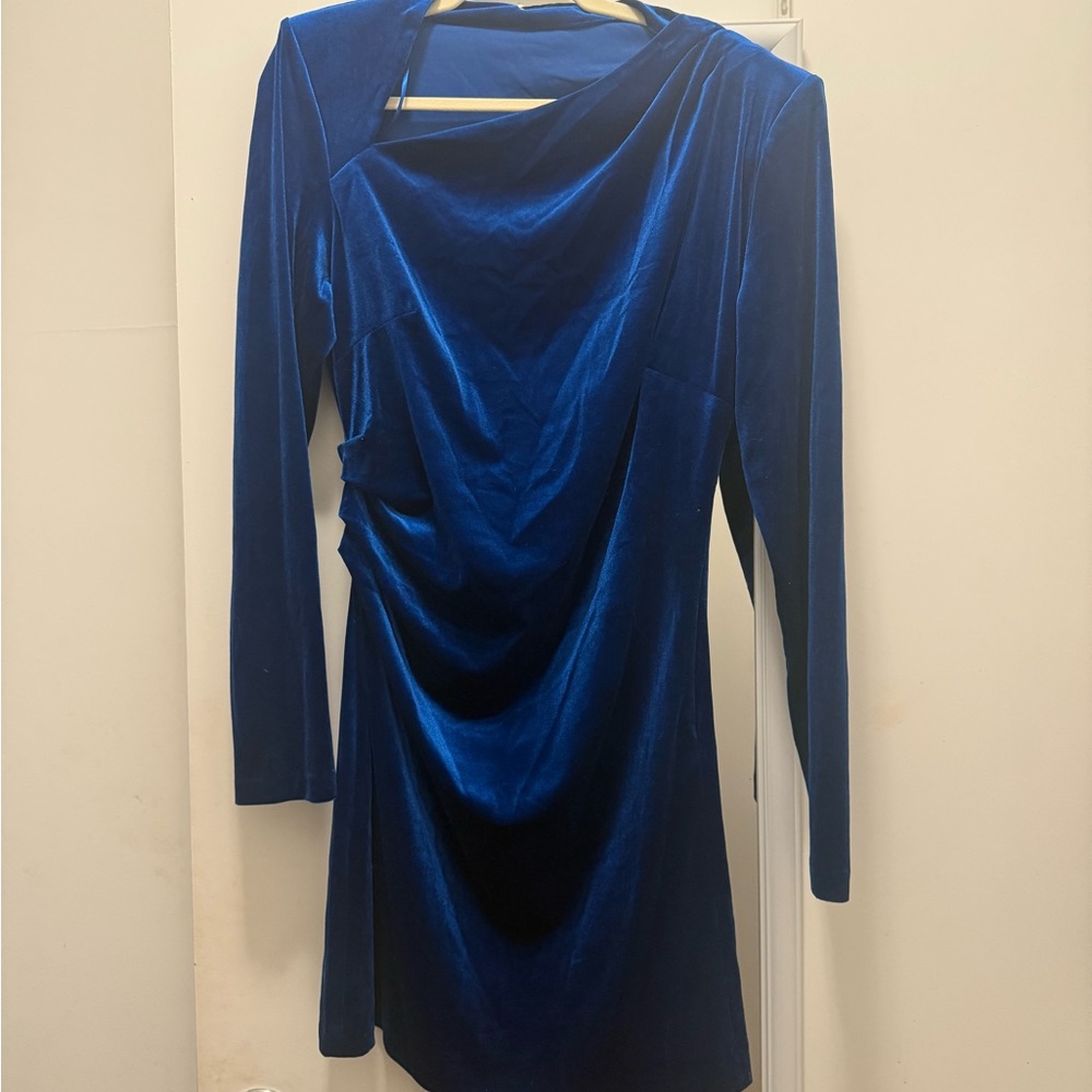 Zara Royal Blue Velvet Long Sleeve Dress